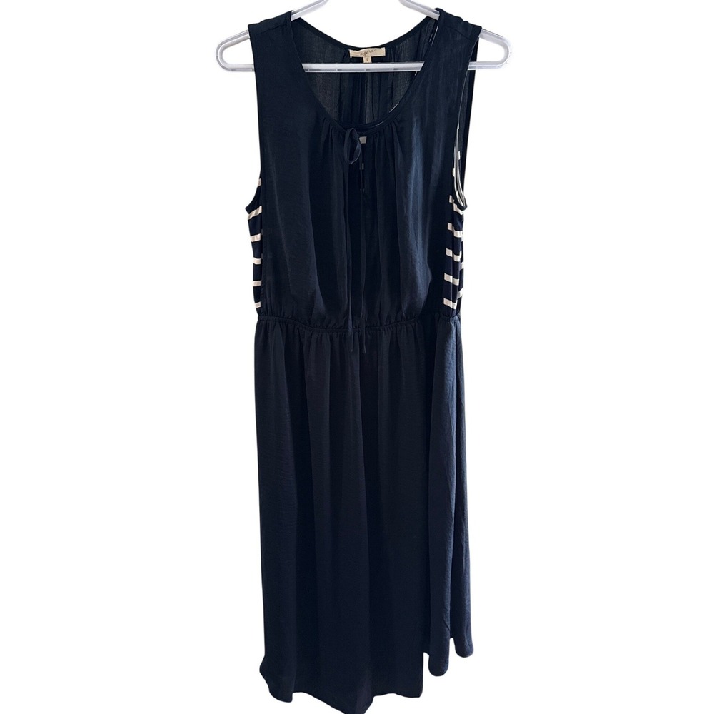 Mystree Womens Navy Blue Sleeveless Striped Side Panel Midi Dress Size L 14524